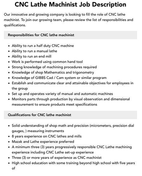 cnc machine helper job description|job description for cnc machinist.